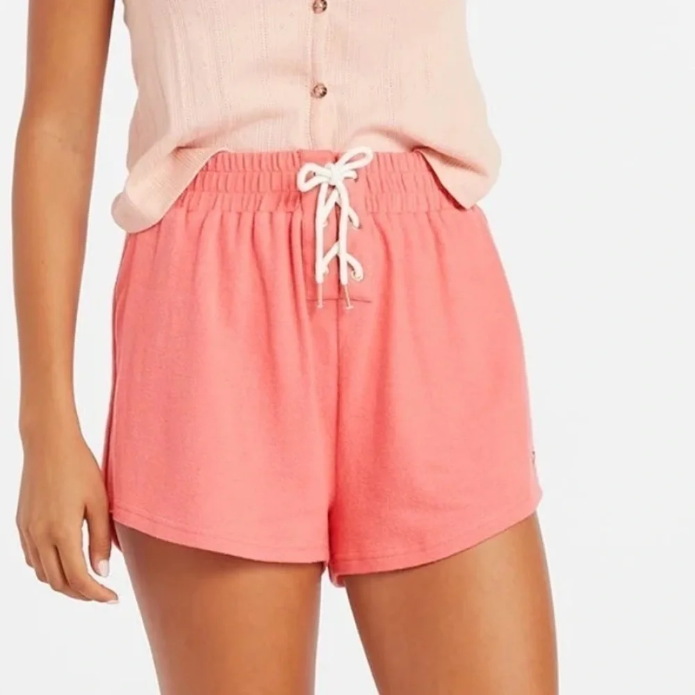NWT Volcom Lived In Lounge Fleece Lace Up Shorts in Electric Coral
